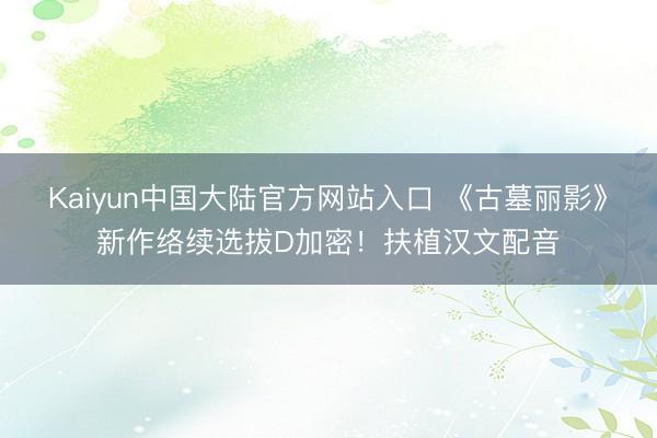 Kaiyun中国大陆官方网站入口 《古墓丽影》新作络续选拔D加密！扶植汉文配音